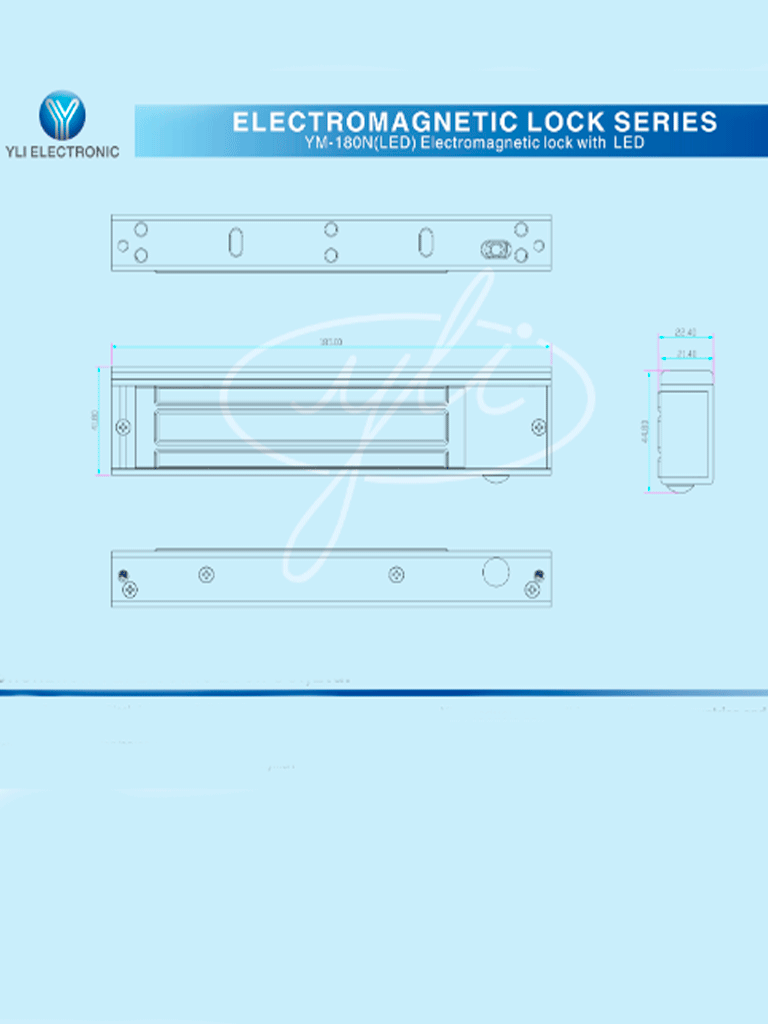YLI YM180NLED Cerradura Magnética con indicador led para Control de Acceso / Fuerza de Sujeción 180 Kg o 350 LB / Compatible con Soporte YLI MBK180NLC / Para puerta de madera, vidrio o metal