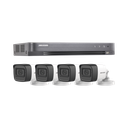 (MICRÓFONO INTEGRADO) KIT TURBOHD 5 Megapixel / DVR 4 Canales / 4 Cámaras Bala con Micrófono Integrado (exterior 2.8 mm) / Fuente de Poder / Accesorios de Instalación