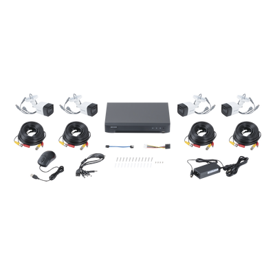 (MICRÓFONO INTEGRADO) KIT TURBOHD 5 Megapixel / DVR 4 Canales / 4 Cámaras Bala con Micrófono Integrado (exterior 2.8 mm) / Fuente de Poder / Accesorios de Instalación