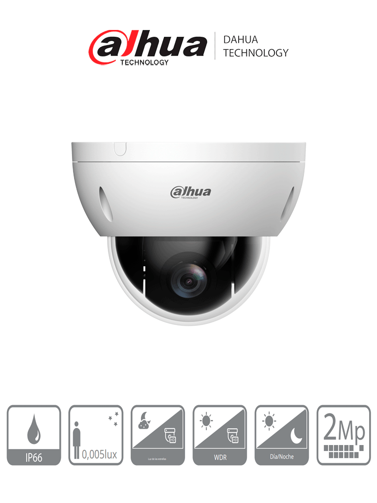 DAHUASD22204DB-GC - Cámara PTZ Mini Domo Antivandálica de 2 Megapíxeles/ 4X de Zoom Óptico/ IP66/ IK10/ Starlight/ HLC/ 30FPS/ 3DNR/ #LoNuevo