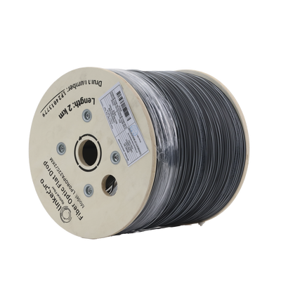 Carrete de 2 km de Fibra Óptica Drop, Interior/Exterior G.657A2 Monomodo de 2 hilos (bifibra), Dieléctrica, Forro Negro
