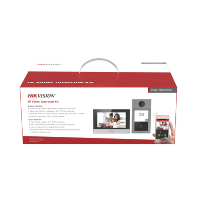 Kit de Videoportero IP Poe Estandar con llamada a App de Smartphone (HikConnect) / Apertura con tarjeta MIFARE / Frente de calle IK08 & IP65 / Soporta 2 puertas