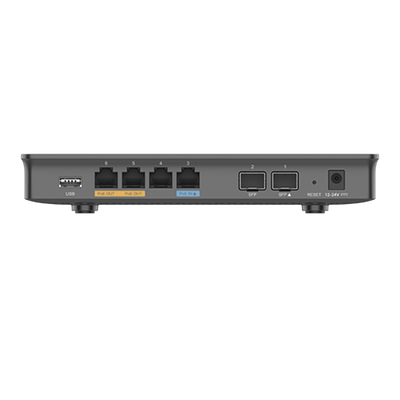 Router Gigabit VPN / Balanceador de cargas / 30,000 sesiones NAT /  4 puertos 10/100/1000 Mbps + 2 puertos SFP (WAN/LAN) / 1 puerto entrada PoE(af/at) / 2 puertos salida PoE (af/at) / Compatible con GWN Cloud.