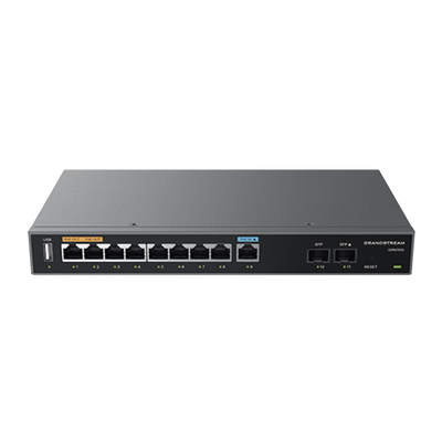 Router Gigabit VPN / Balanceador de cargas / 60,000 sesiones NAT /  9 puertos 10/100/1000 Mbps + 2 puertos SFP (WAN/LAN) / 1 puerto entrada PoE(af/at) / 2 puertos salida PoE (af/at) / Compatible con GWN Cloud.