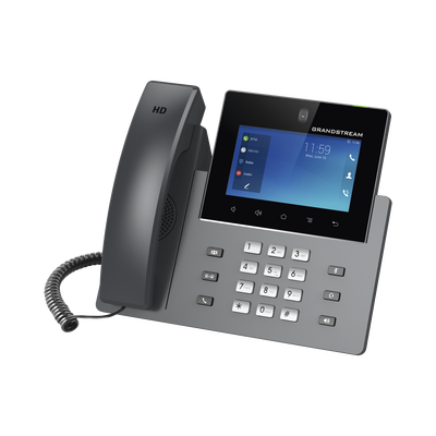 Teléfono IP Android 11, 16 líneas SIP con 12 cuentas, pantalla táctil  5", puertos Gigabit, Wi-Fi, Bluetooth, PoE, codec Opus, IPV4/IPV6 con gestión en la nube GDMS