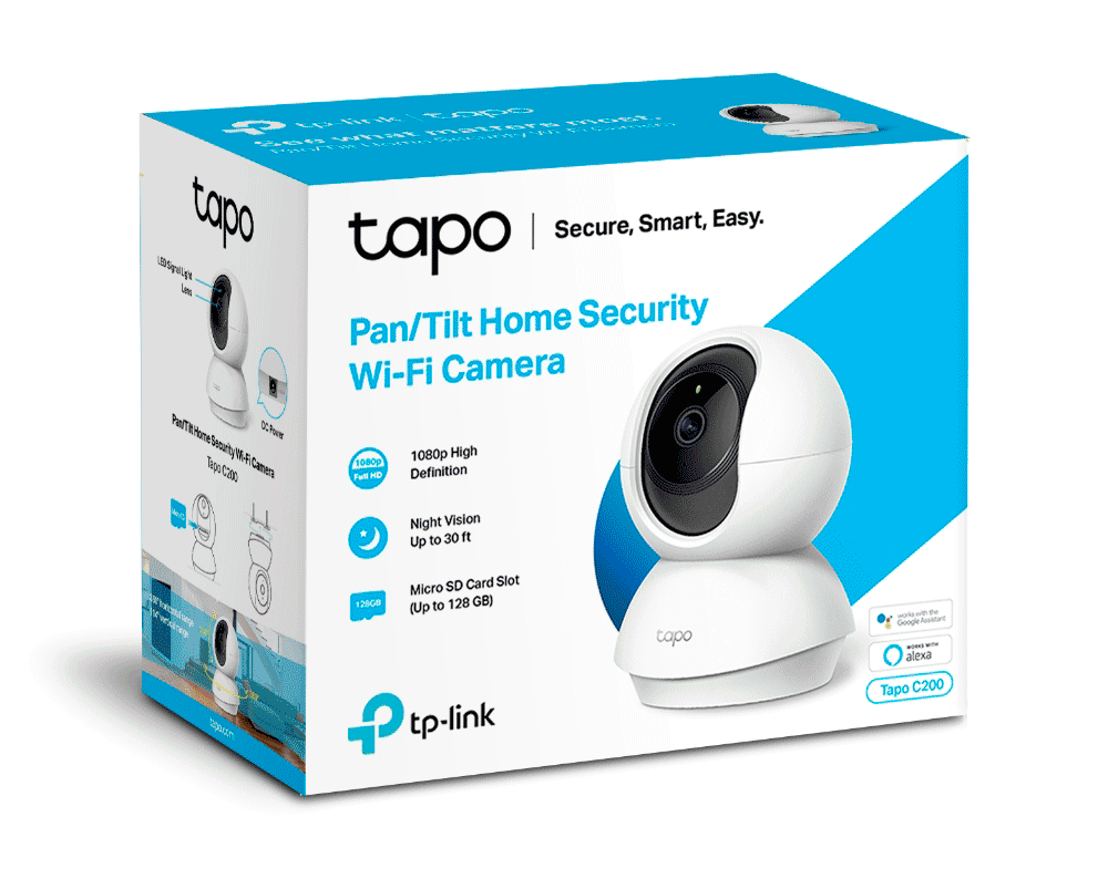 TP-LINK TAPO C200 - Cámara Domo IP  PT WiFi/ Para Interior/ Resolución de 2 Megapixeles/ Visión Nocturna/ Notificación Push/ Ranura para Micro SD/ Audio de doble vía