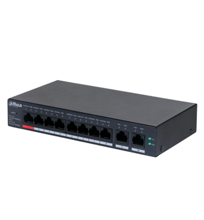 DAHUA DH-CS4010-8GT-110 Switch Poe de 10 Puertos Gigabit/ 8 Puertos PoE/ 2 Puertos Uplink 10/100/1000/ 110 Watts Totales/ Switching 20 Gbps/ Tasa de Reenvio de Paquetes 14.88 Mbps/ PoE Watchdog/ Plataforma DoLynk Care/ #LoNuevo
