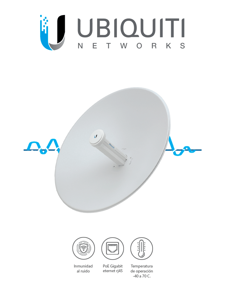 PowerBeam airMAX AC hasta 450 Mbps, frecuencia 5 GHz (5150 - 5875 MHz) con antena tipo plato de 27 dBi, radomo incluido