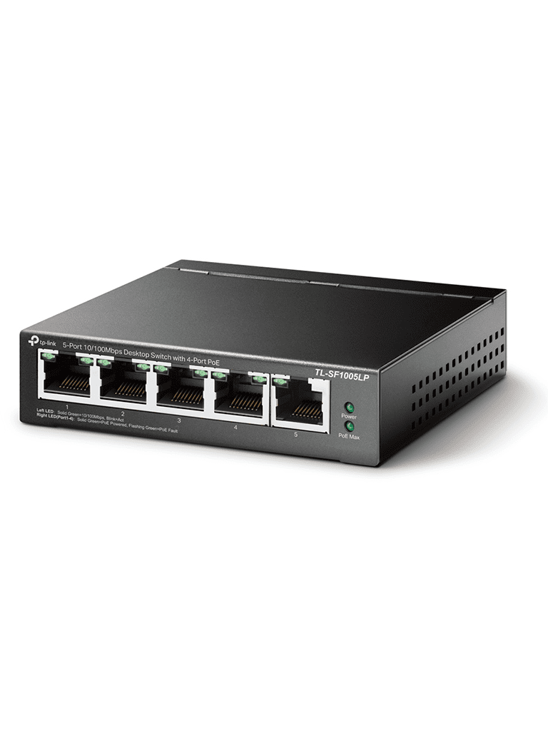 TP-LINK TL-SF1005LP - Switch PoE No Administrable/ 5 Puertos Fast Ethernet/ 4 Puertos PoE AF/ Presupuesto PoE de hasta 41W/ Modo Extendido hasta 250m de Conexión