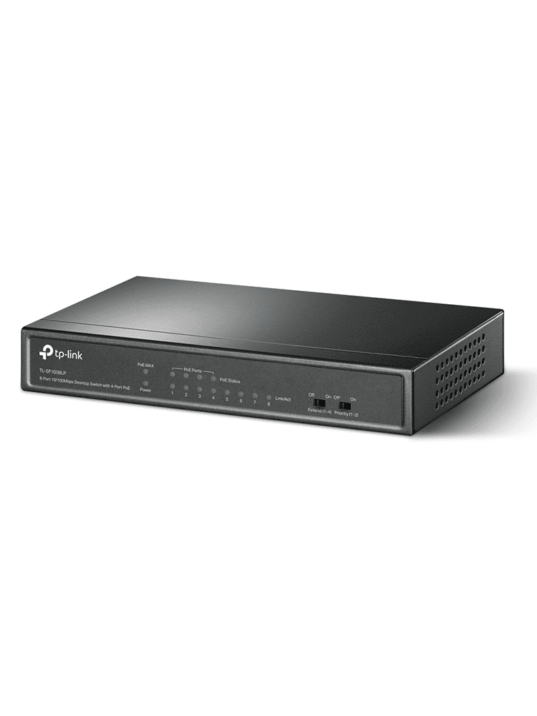 TP-LINK TL-SF1008LP - Switch PoE No Administrable/ 8 Puertos Fast Ethernet/ 4 Puertos PoE AF/ Presupuesto PoE de hasta 41W/ Modo Extendido hasta 250m de Conexión
