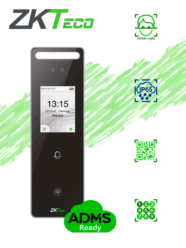 ZKTECO SpeedFaceV3LQR - Control de Acceso y Asistencia Facial Visible Light / 500 rostros / 3,000 QR