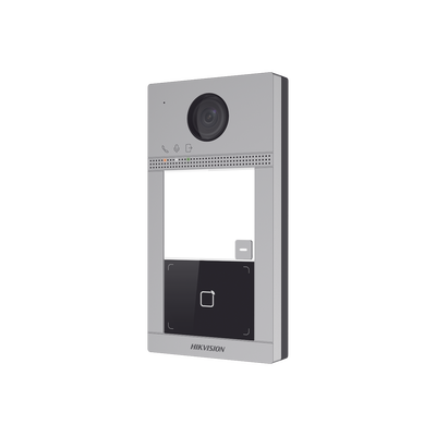 Videoportero IP 2 Megapixel / Llamada y Apertura Remota desde App Hik-Connect / PoE / Exterior IP65 + Antivandalico IK08 / 1 Departamento / Apertura con Tarjeta / Soporta 2 Puertas y hasta 6 Monitores