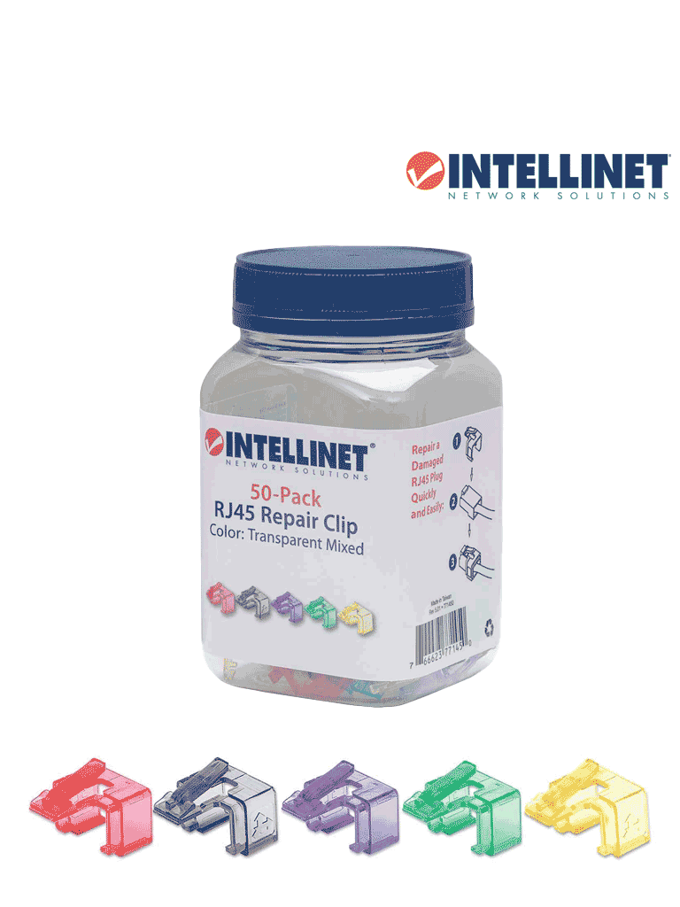 INTELLINET 771450 Clips reparadores para Plug RJ45 Clip de reparación para plugs modulares RJ45: colores transparentes mixtos; paquete con 50 piezas