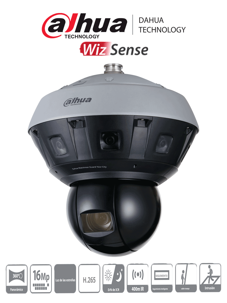DAHUA DH-PSDW81642M-A360-D440 - Camara IP Panoramica Multisensor 8x2MP+ PTZ 40x de ZOOM/ PTZ de 4 Megapixeles/ WizMind/ IR 400 Mts/ Smart Tracking/ H.265/ Starlight/ IP66/ 2&2 E&S de Audio/ 7&3 E&S de Alarma/
