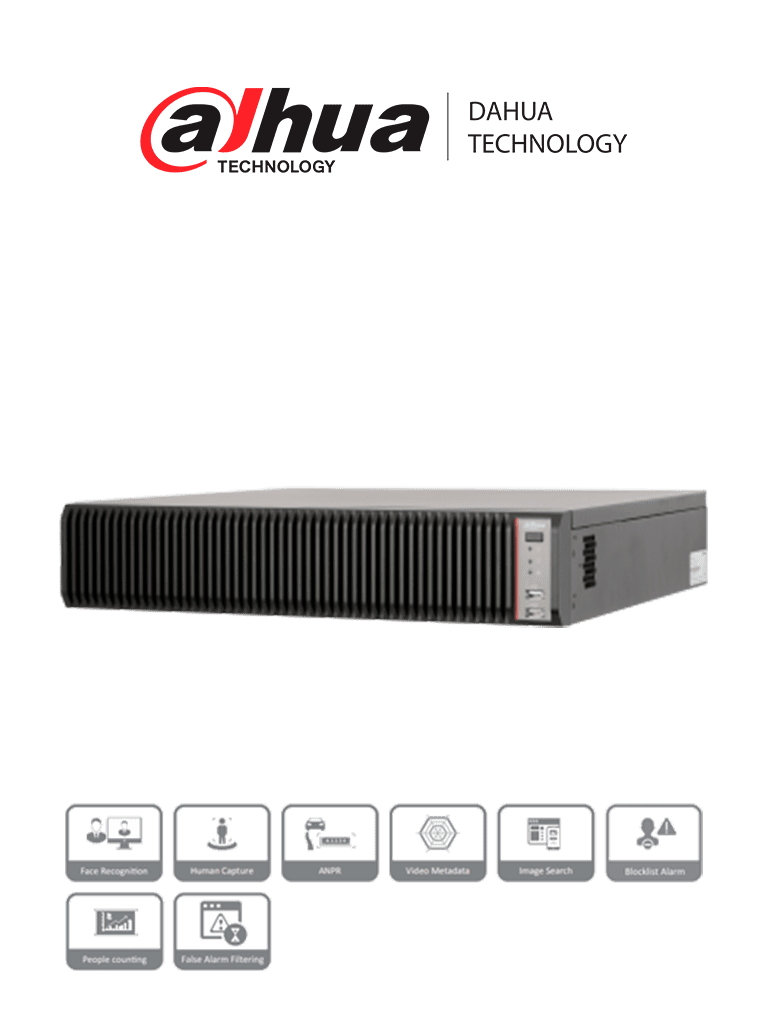 DAHUA DHI-IVSS7108-1M - Servidor de Video con Inteligencia Artificial/ 128 Canales IP/ Hasta 40 Canales de Reconocimiento Facial con Camaras FD/ 8 Bahias de HDD/ RAID 0/1/5/6/10/ Protección Perimetral/ 16&8 E&S de Alarma/ #LoNuevo