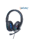 MANHATTAN 176088 - Audífonos USB para videojuegos, con luces LED Para PC, PS3 y PS4, micrófono retráctil integrado, función de control de audio, cable USB de 1,8 m integrado, color negro y azul