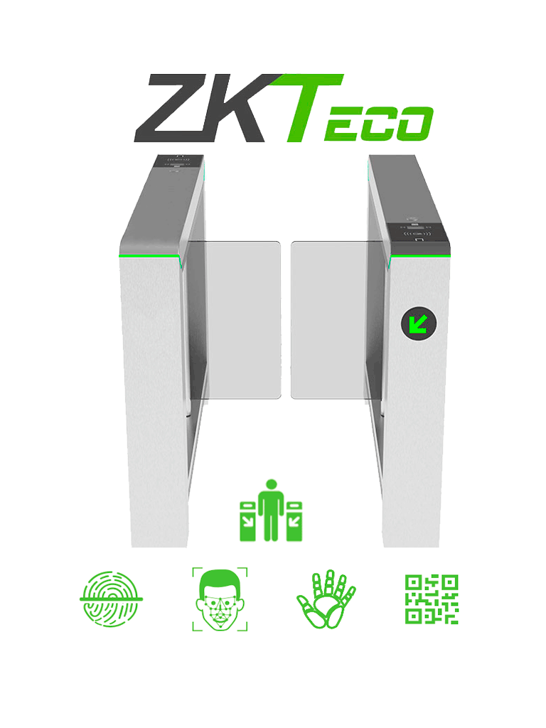 ZKTECO MARSB1000 - Barrera Peatonal Tipo Swing Torniquete Bidireccional / Motor Brushless / Acero SUS304 / 110V / 25 x Min / Carril 65 cm / Exterior Protegido / 5 millones de Ciclos / No cuenta con Lectores y Panel