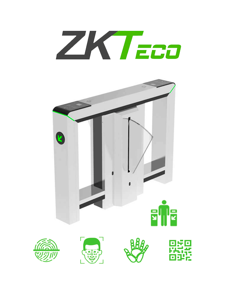 ZKTECO MARSF1200 - Barrera Peatonal Tipo Flap Bidireccional / Acero inoxidable SUS304 / Protección IP34 / 110V / 30 x min / 40 cm x carril / Exterior Protegido / 3 millones de ciclos / Aleta de Acrílico / No cuenta con Lectores y Panel