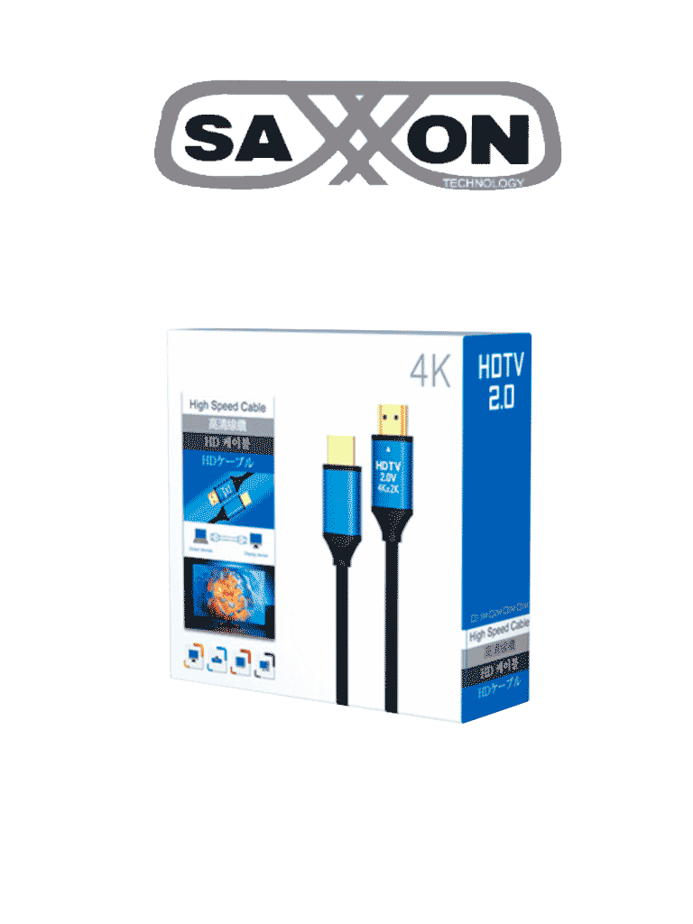 SAXXON SX1HDC Cable HDMI de 1 metro de alta velocidad / Versión 2.0 / Resolución 4K / Canal de retorno de audio (ARC) / Video 3D / Blindado para reducir interferencias / Chapado en oro / Alta resistencia y durabilidad.