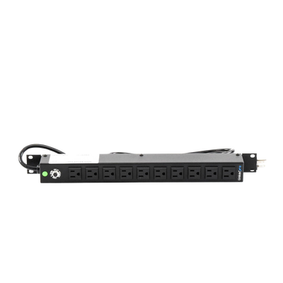Tomacorriente Horizontal (PDU) de 10 Contactos (NEMA 5-15R) Rack 19" 1UR. Voltaje Entrada/Salida: 120Vca/15A