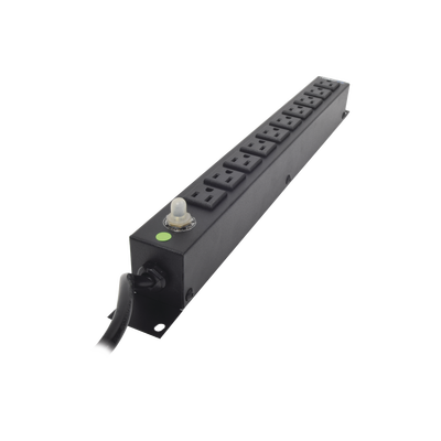 Tomacorriente Horizontal (PDU) de 10 Contactos (NEMA 5-15R) Rack 19" 1UR. Voltaje Entrada/Salida: 120Vca/15A