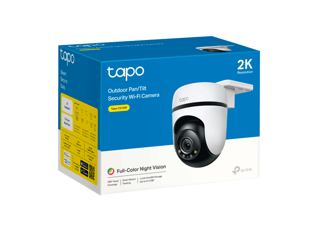 TP-LINK TAPO C510W - Cámara IP inalámbrica con movimiento motorizado para exterior, 3 Megapixeles, Lente fijo 3.9 mm,  Iluminadores IR 30mts, Micrófono y Bocina Integrados, IP65, Ranura MicroSD, LED luz blanca, Wifi 2.4Ghz, Smart Motion Tracking 