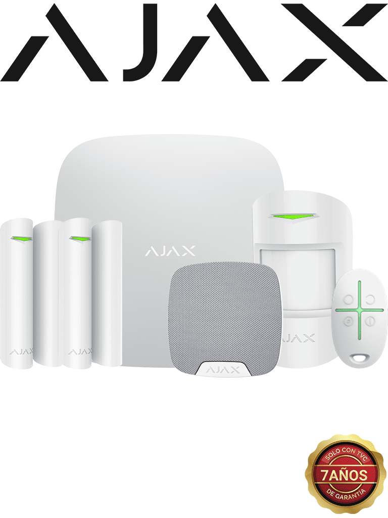 AJAX KIT RESIDENCIAL - Panel de  alarma Hub2Plus conexión Ethernet / WiFi / LTE, APP “AJAX PRO” iOS y Android , 1 sensor de movimiento, 2 detectores para puerta o ventana, 1 control remoto y una sirena interior inalámbrica color Blanco #RESIDENCIAL