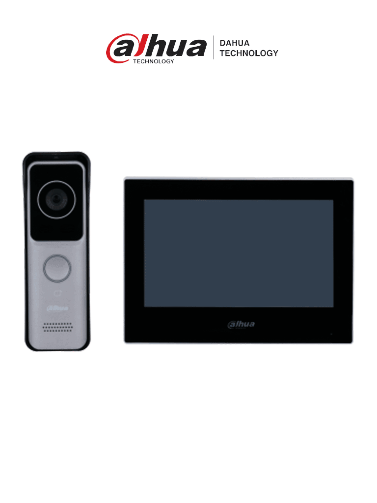 DAHUA KTW02 - Kit de Videoportero IP Wifi/ Monitor de 7 Pulgadas Wifi/ 6&1 E&S de Alarma/ Soporta PoE/ Frente de Calle con Camara de 2 Megapixeles/ Ranura MicroSD/ Apertura de Puerta/ Soporta Hasta 3000 Tarjetas/ IP65/ #LoNuevo