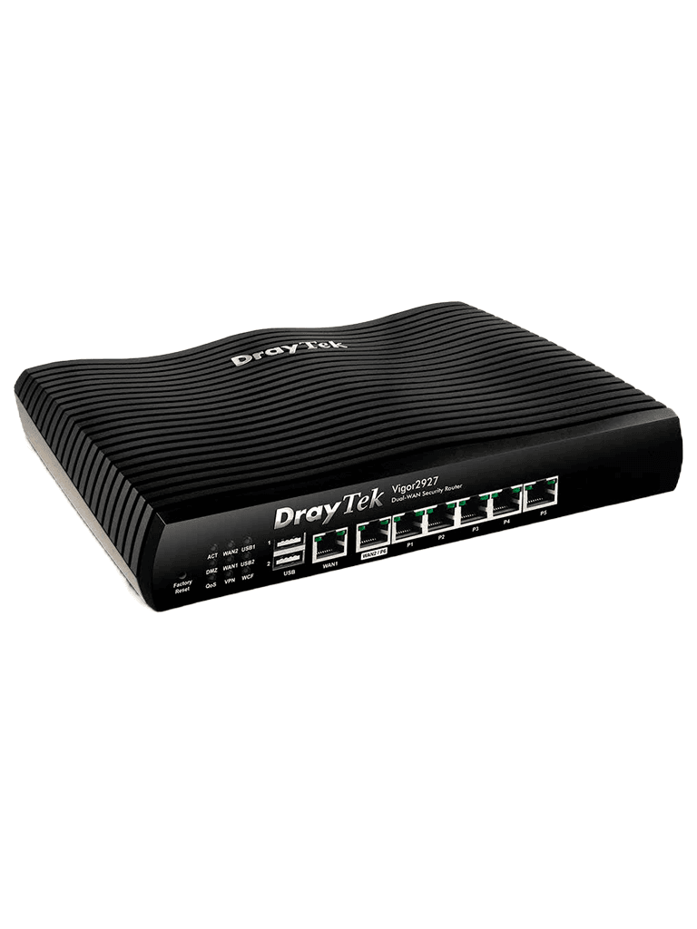 DRAYTEK VIGOR2927- Ruteador Multi-WAN Balanceador de Cargas con 1 puerto WAN GE RJ45, con 1 puerto intercambiable LAN & WAN, 5 puertos LAN GE, 50 túneles VPN y 2 puertos USB, ideal para PyMEs.