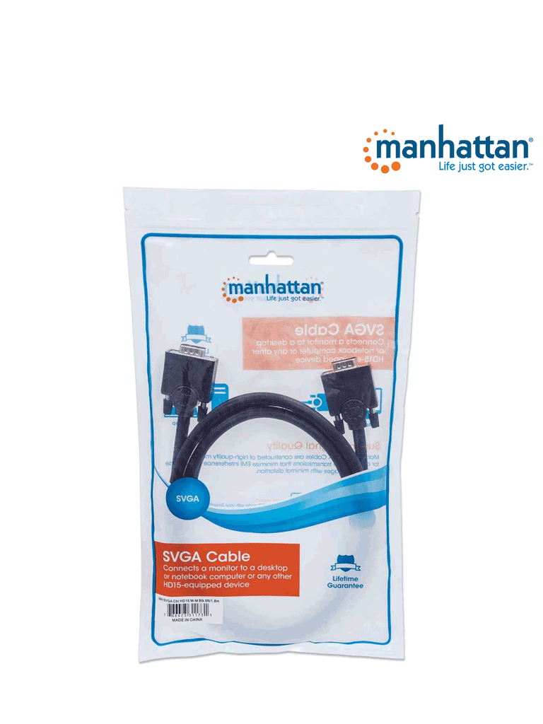 MANHATTAN 371315 Cable para Monitor Manhattan - SVGA - 5mm - HD15M-M - 1.8mts