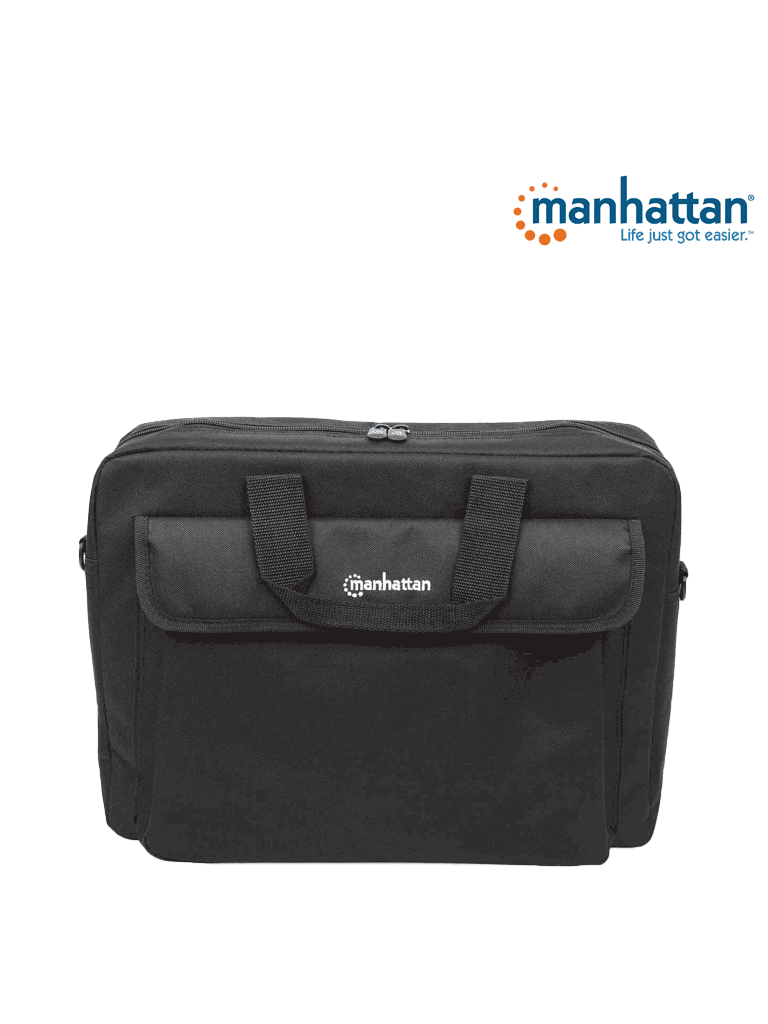 MANHATTAN 438889 Maletín para Computadora Portátil – London Acceso por la parte superior; se ajusta a la mayoría de las computadoras con pantalla amplia de hasta 15.6", Negro (Sobre Pedido)