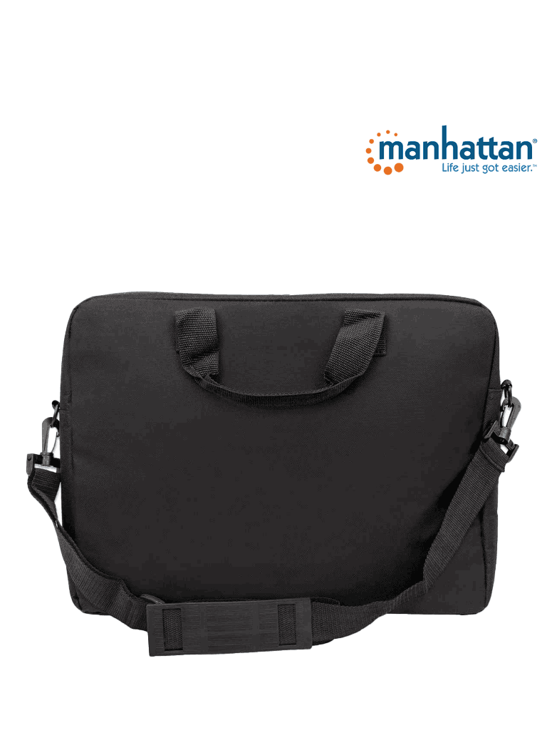MANHATTAN 438889 Maletín para Computadora Portátil – London Acceso por la parte superior; se ajusta a la mayoría de las computadoras con pantalla amplia de hasta 15.6", Negro (Sobre Pedido)