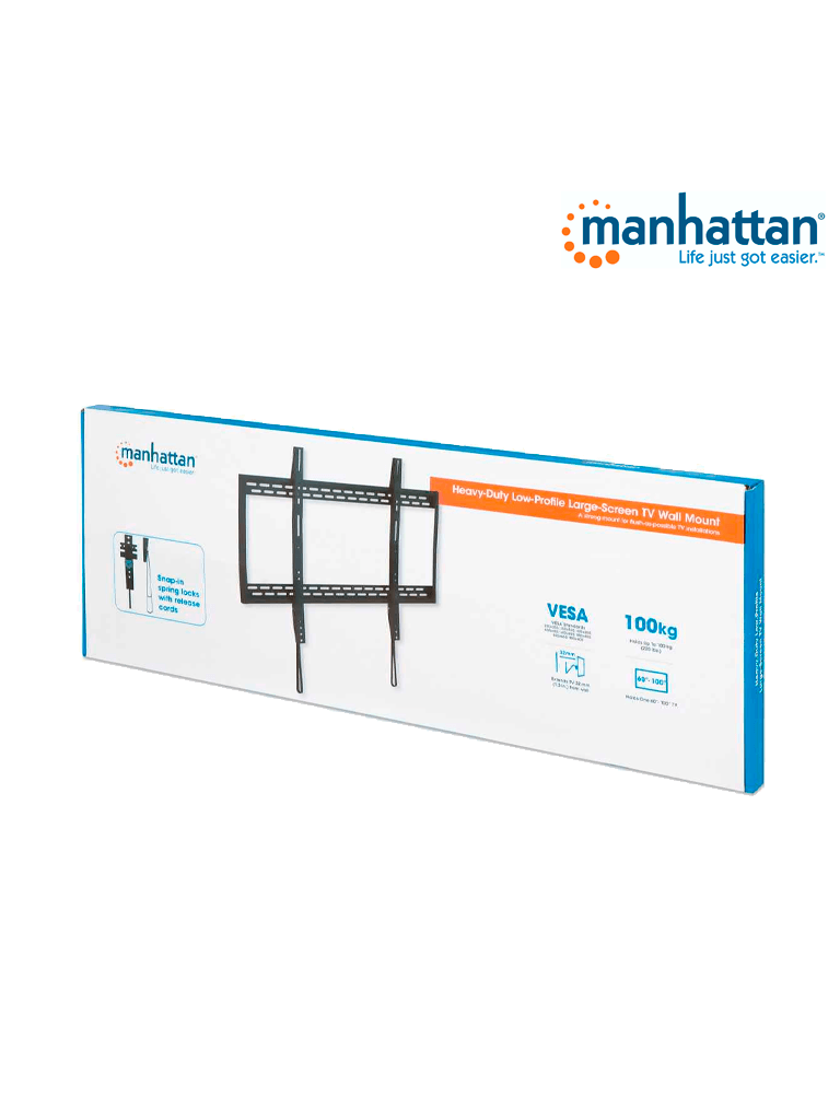 MANHATTAN 461993 - Soporte de Pared para Pantallas de 60 a 100 Pulgadas/ 100 Kg de Carga/ Fijo/ Acero de Alta Calidad/ VESA 200/ 300/ 400X200/ 400/ 600X400/ 800X400/ 800X600/ 900X600/ Certificaciones RoHS, UL/ 