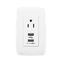 Placa con Toma de Corriente 2P Y T y Conector USB Tipo Hembra / 15 A 127 V 60 Hz + DC 5V / 2A.