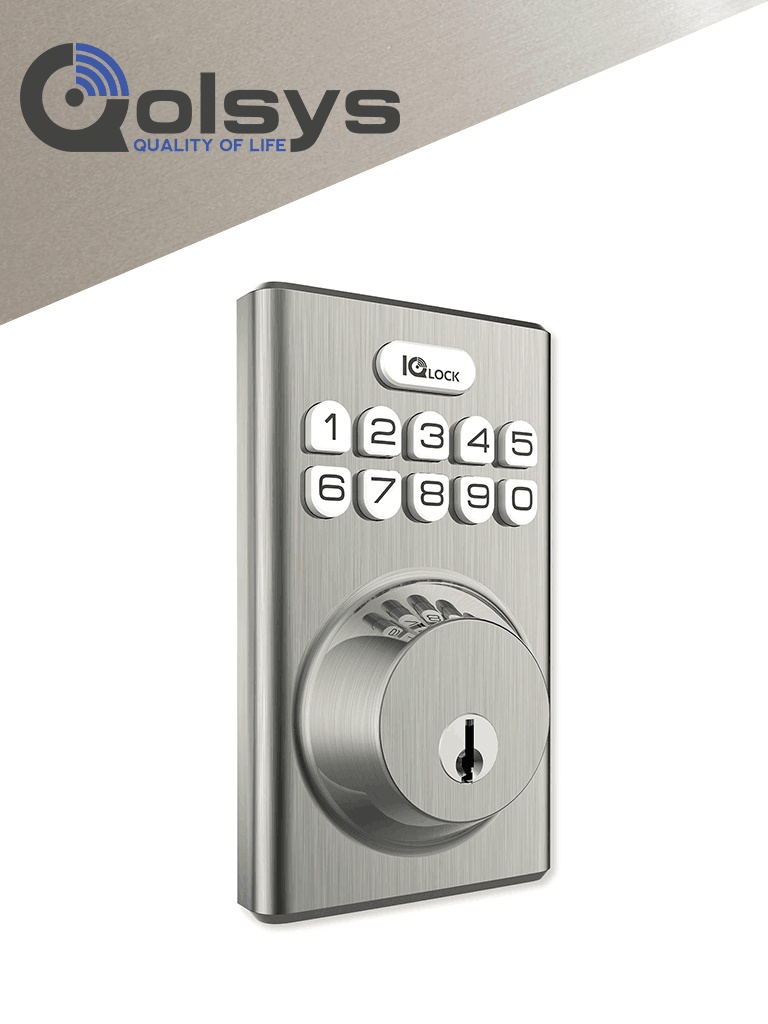 QOLSYS IQDLK-PGK-SN Cerradura con botón pulsador - Cerradura Inteligente PowerG, color Níquel Satinado ( Satin Nickel )