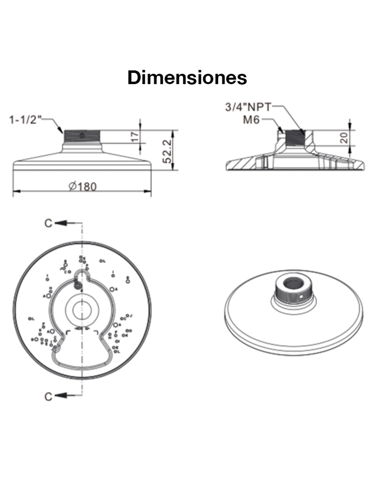 VIVOTEK AM-520_V05 - Soporte de montaje para camaras domo y fisheye, para exterior, Conector hembra 3/4" NPT,  Conector macho 1-1/2" PS