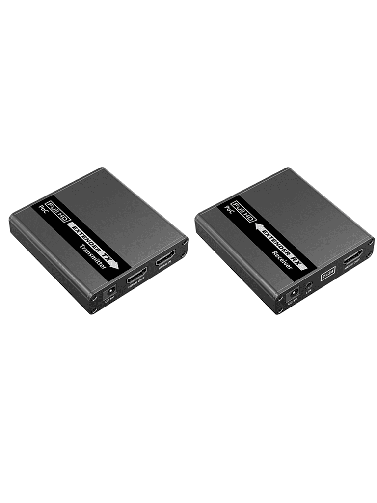 SAXXON LKV223P - Kit extensor de video HDMI/ Resolucion 4K/ 60 Hz/ Hasta 70 metros con Cat6/ 6A/ 7 Cero latencia/ Loop HDMI/ Soporta HDR/ Infra rojo de 2 Vias/ Salida de audio/ Se energiza solo el transmisor