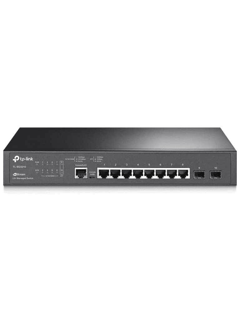 TP-LINK SG3210 - Switch JetStream administrable con 8 puertos 10/100/1000 Mbps y 2 puertos SFP, compatible con administración centralizada OMADA SDN.
