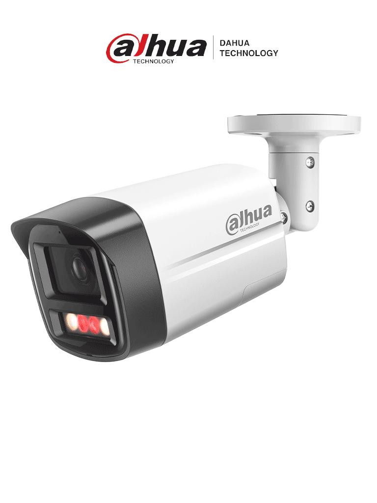 DAHUA IPC-HFW2549TL-S-PV - Cámara Bullet IP de 5MP con Smart Dual Illumination y disuasión activa para máxima seguridad. Cuenta con SMD Plus, protección perimetral, micrófono y bocina integrados. Resistente al clima con certificación IP67. 