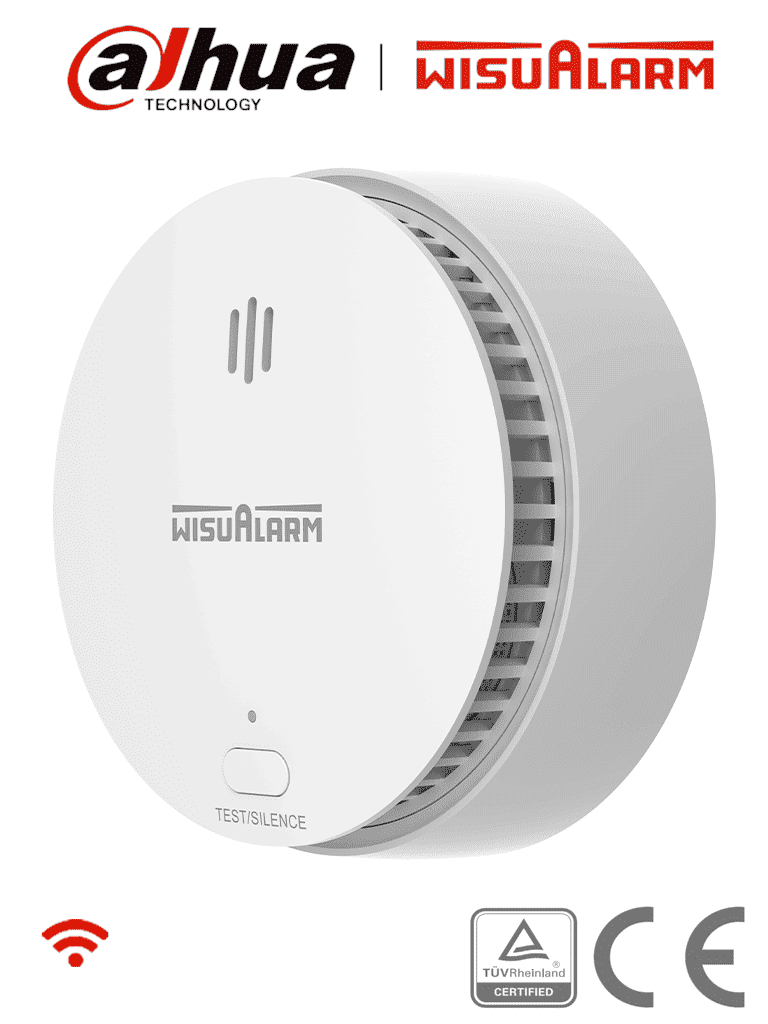 DAHUA WISUALARM HY-SA2FA - Detector Inteligente de Humo WiFi 2.4 Ghz, Sensor Fotoeléctrico, Sonido de Alarma de 85dB, Alarma Visual y Audible, Envía Notificaciones en Tiempo Real a APP, Certificaciones TÜV and CE, #LoNuevo #Wisualarm