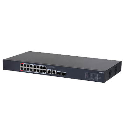 DAHUA DH-CS4220-16GT-190 Switch Poe de 16 Puertos Gigabit  con PoE inteligente, puerto rojo de 90W, 190W totales, 2 puertos SFP, PoE Watchdog, switching de 40 Gbps y protección avanzada contra descargas. Plataforma DoLynk Care/ #LoNuevo
