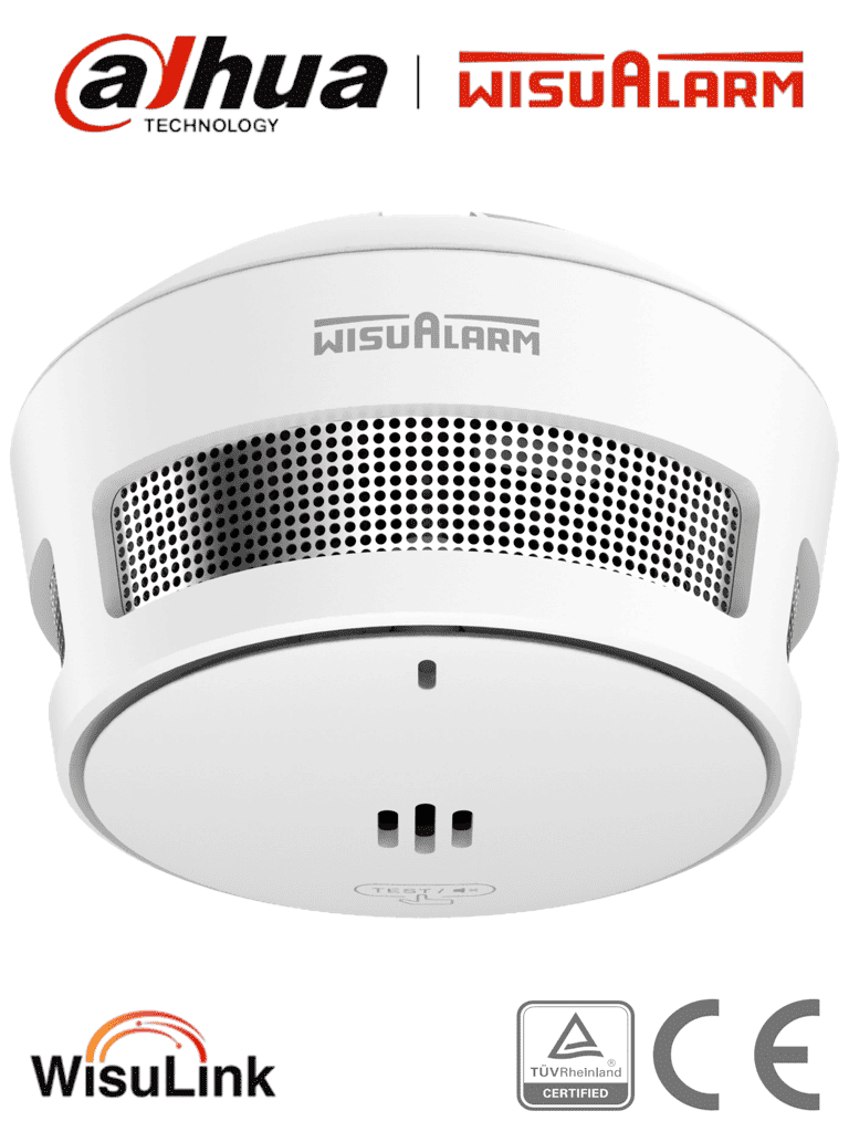 DAHUA WISUALARM DHI-HY-SA40A-R8 - Detector de Humo Inalambrico (Interconectable Hasta 24 Disp), Sensor Fotoeléctrico, Sonido de Alarma de 85dB, Alarma Visual y Audible, Batería de 10 años, Certificaciones TÜV and CE, #LoNuevo #Wisualarm