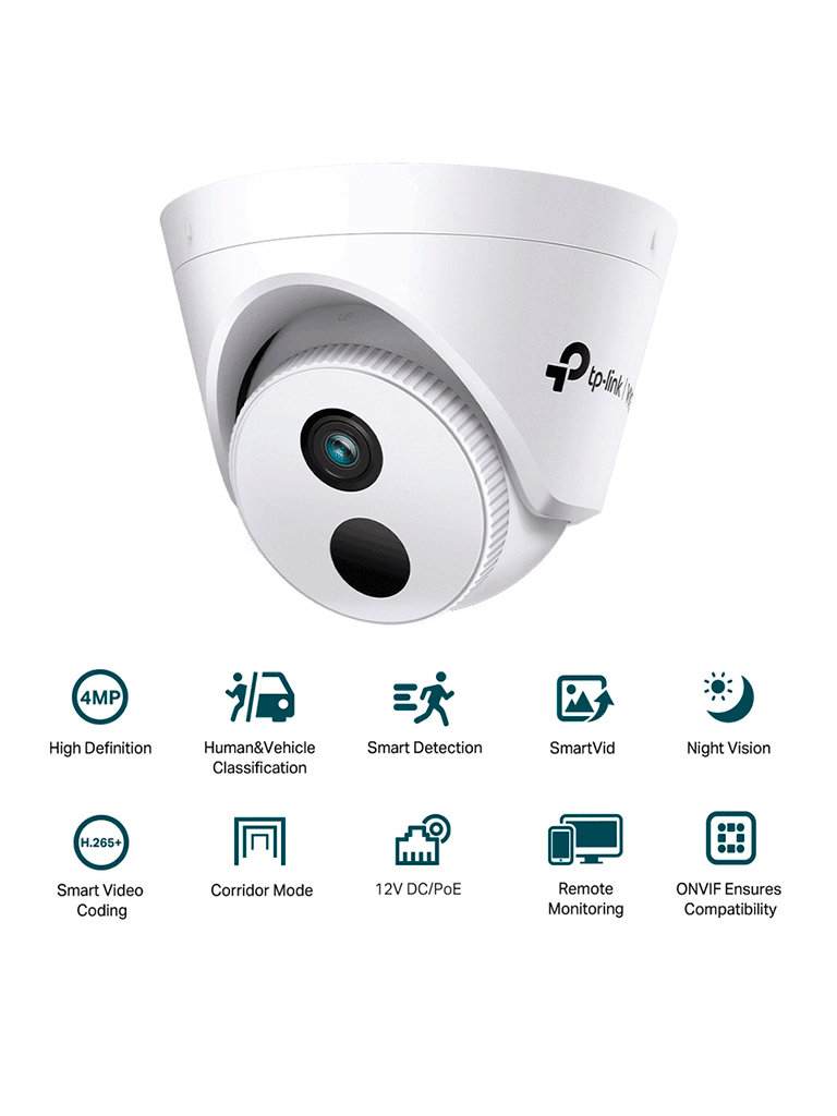 VIGI C440I(2.8mm) - Cámara IP tipo torreta IR de 4 MP,  PoE/12V CC, lente fija de 2,8 mm CARACTERÍSTICA: Detección inteligente (Clasificación de personas y vehículos)