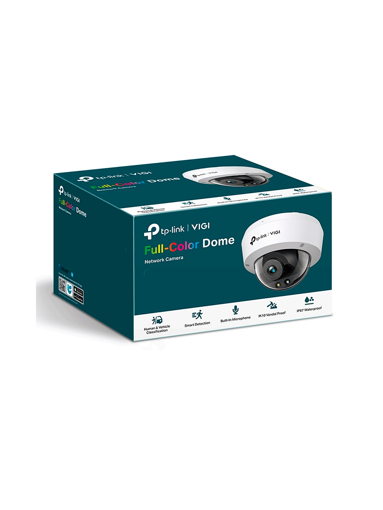 TP-LINK - VIGI C240(2.8mm) Cámara IP Domo FullColor de 4MP, con lente de 2.8mm. Certificada con IK10 y resistencia IP67, incluye micrófono y grabación local con ranura micro SD. 