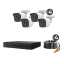 KIT TurboHD 1080p / DVR 4 canales / 4 Cámaras Bala de Metal / H.265+ / 1 Fuente de Poder Profesional / Accesorios de Instalación