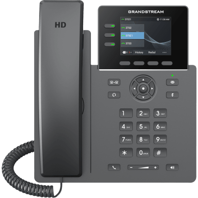 Teléfono IP Grado Operador / 3 Líneas / 12 Botones Virtuales Multiuso / Pantalla LCD 2.8 Pulgadas / Puertos Gigabit con PoE / Audio HD / Compatible con GDMS