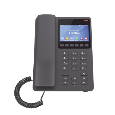 Teléfono IP Hotelero con pantalla LCD a color, 2 líneas SIP con 2 cuentas, codec Opus, IPV4/IPV6, color negro, con gestión en la nube GDMS