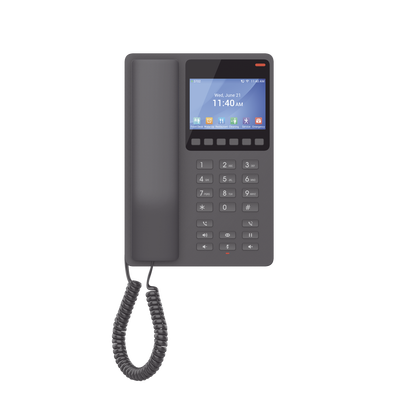 Teléfono IP Hotelero con pantalla LCD a color, 2 líneas SIP con 2 cuentas, codec Opus, IPV4/IPV6, color negro, con gestión en la nube GDMS