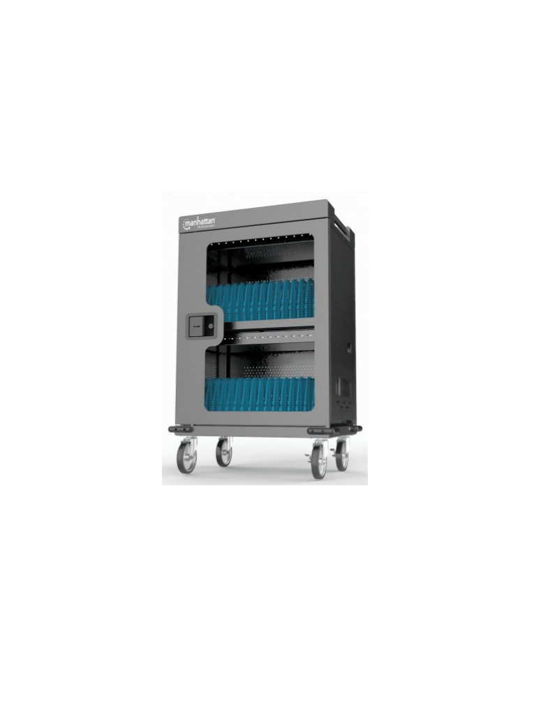 MANHATTAN 102353 - Gabinete de carga con 32 puertos/ Puerta de vidrio / USB-C - 576 W 32 puertos USB-C PD / amplias bahías para Chromebooks, tabletas y teléfonos, hasta 18 W por puerto / con ventilación / carcasa metálica, negro