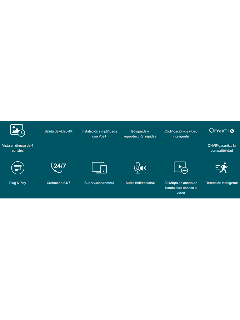 TP-LINK VIGI NVR1004H-4P - NVR PoE+ de 4 canales, con salida de video HDMI 4K y capacidad de decodificación de 16MP. Con ancho de banda de 80Mbps, 1 Interfaz SATA de hasta 10TB. Y reproducción simultánea de 4 canales. 